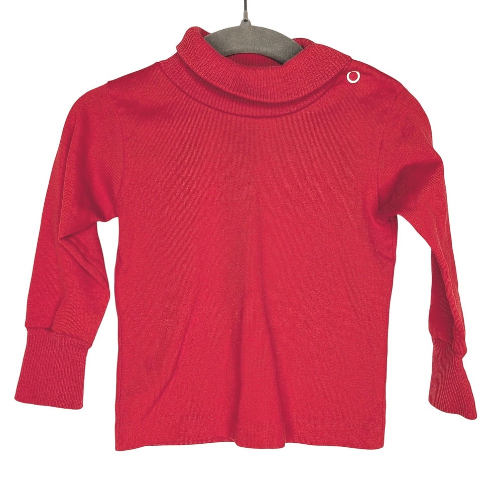 Health-tex Turtleneck Kids 18 Months Red Vintage Made in USA Snap Ribbed Top